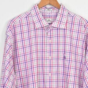 Peter Millar Plaid Button Down Shirt Size XXL Pink Purple Long Sleeve Casual 2XL